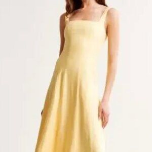 Abercrombie & Fitch Seamed Linen Blend Midi Dress